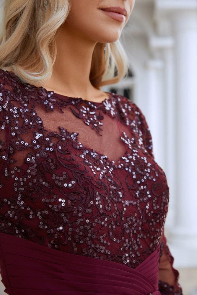 Vestido de Noite para Damas de Honra de Gaze com Decote em V e Bordados de Lantejoulas para Festas de Casamento, Baile de Finalistas e Ocasiões Especiais 28129