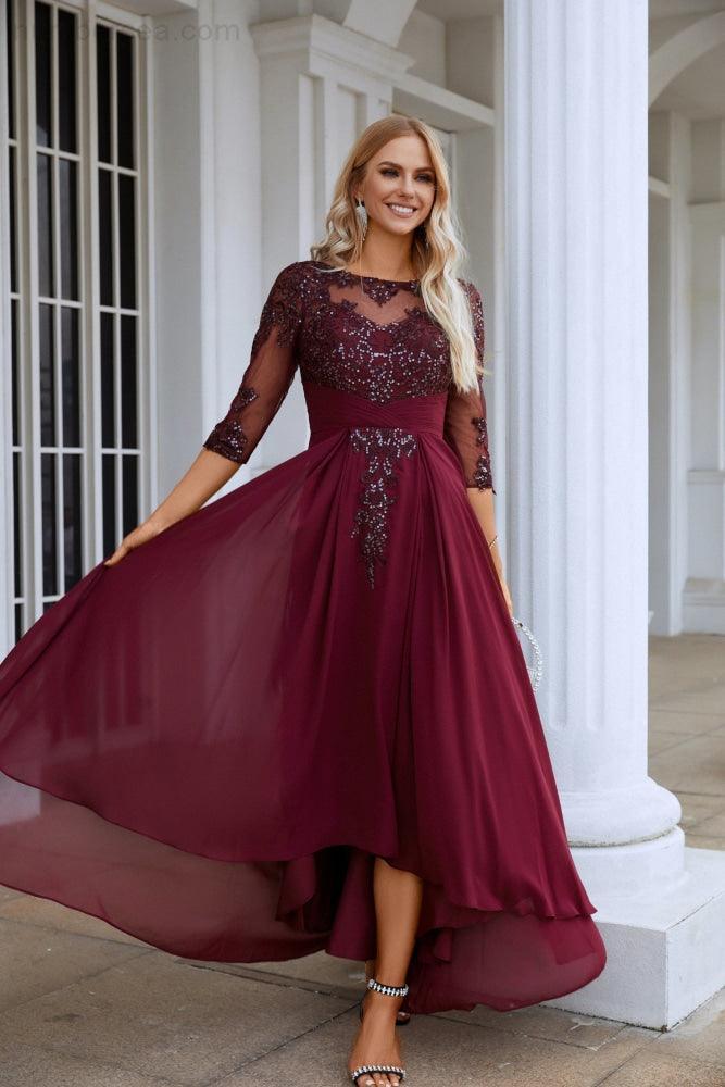 Vestido de Noite para Damas de Honra de Gaze com Decote em V e Bordados de Lantejoulas para Festas de Casamento, Baile de Finalistas e Ocasiões Especiais 28129