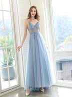 Abiti da sera da boutique Abito da ballo di lusso con perline Abiti da festa serali di lusso Abito con spalline sottili Dressblee