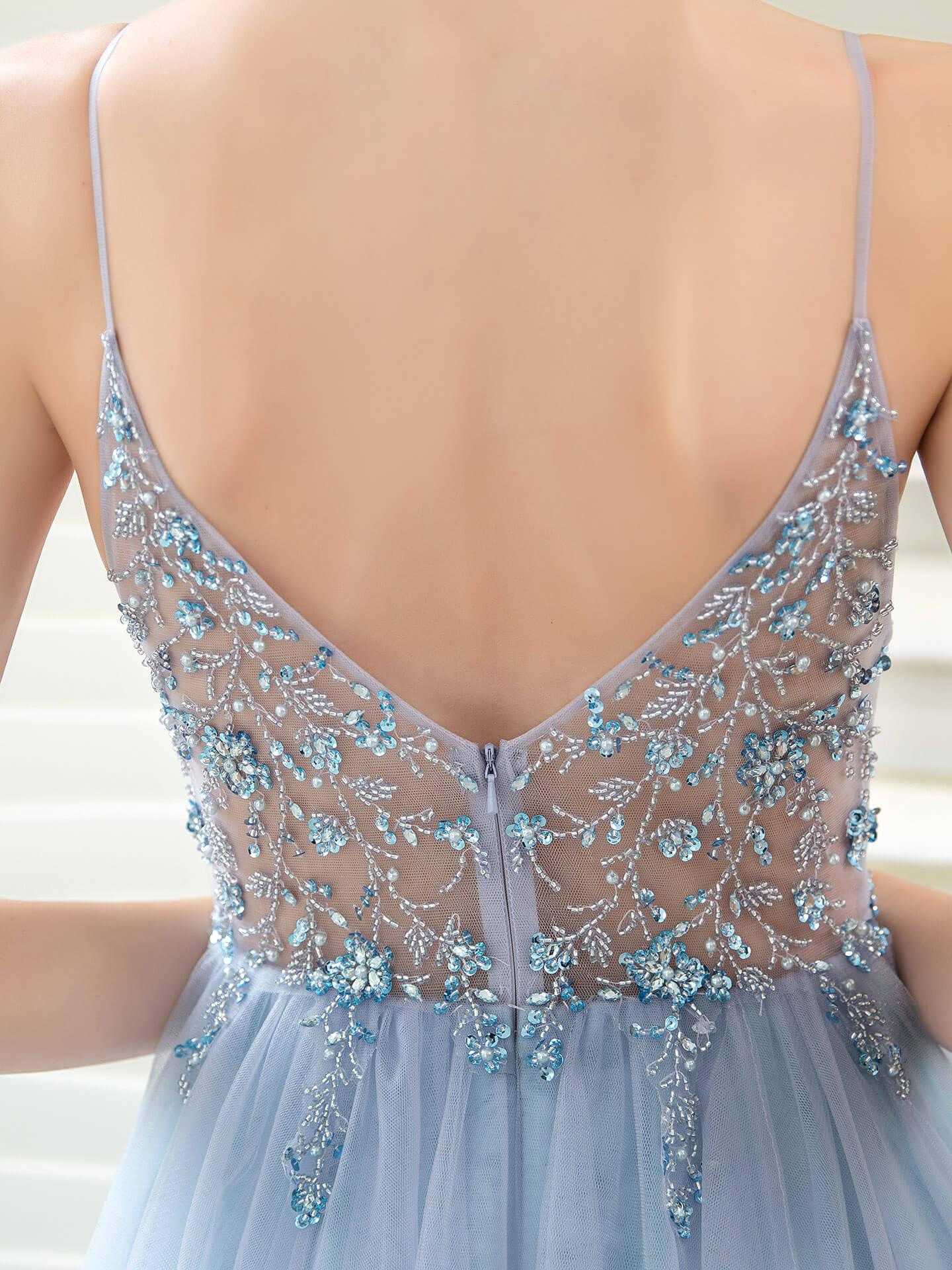 Abiti da sera da boutique Abito da ballo di lusso con perline Abiti da festa serali di lusso Abito con spalline sottili Dressblee