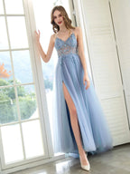 Abiti da sera da boutique Abito da ballo di lusso con perline Abiti da festa serali di lusso Abito con spalline sottili Dressblee