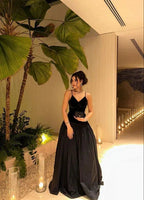 Vestido longo de cerimónia preto com alças de moda Y7992