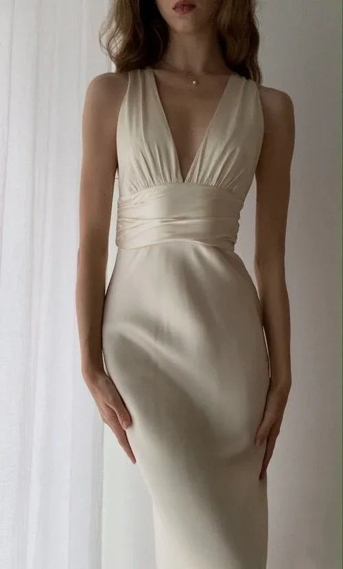 Elegante abito da sera formale senza schiena con scollo profondo a V modello Y7779