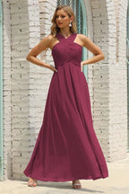 Vestido de Dama de Honra Halter em Chiffon para Mulher, Modelo A-Line, Longo, Formal, para Baile de Finalistas SEA28015