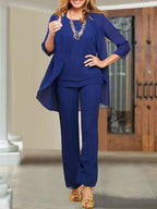 Mother Of The Bride Chiffon Pantsuits Scoop Neck Evening Outfit