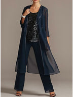 Mother of the Bride Scoop Neck Chiffon Pantsuits