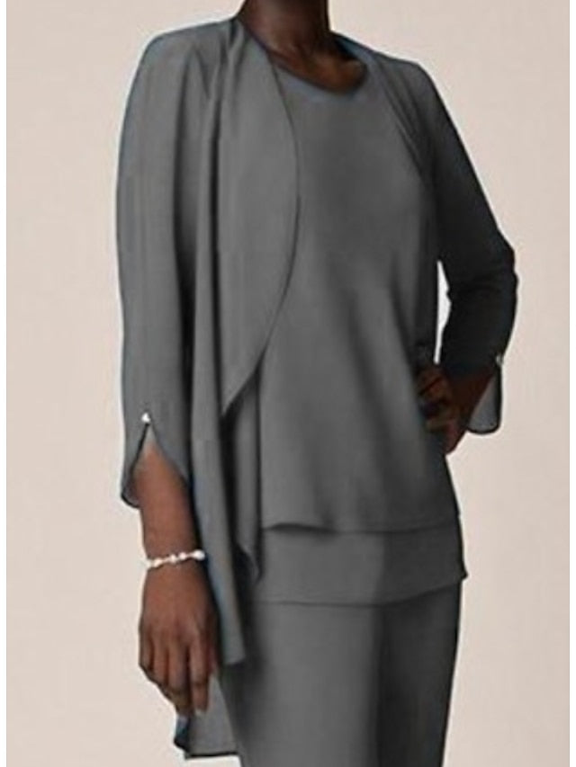 Floor Length Chiffon Pantsuit With V Neck And Ruffles For Mother Of The Bride