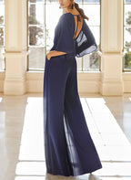 Mother Of The Bride Chiffon Pantsuit V Neck With Pockets