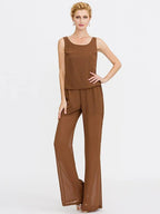 بدلات بنطلون من الشيفون لأم العروس مع سترة