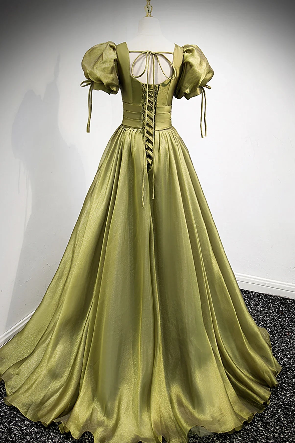 Vestido longo de baile verde com decote em V em tule Vestido de noite em linha A Y898