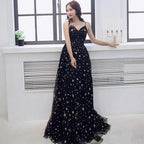 Vestido longo de festa preto com decote coração em tule, vestido de noite preto elegante, vestido de baile Y1159