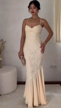Vestido de noche sexy de encaje de gasa con tirantes finos estilo sirena para fiesta y baile de graduación Y8077