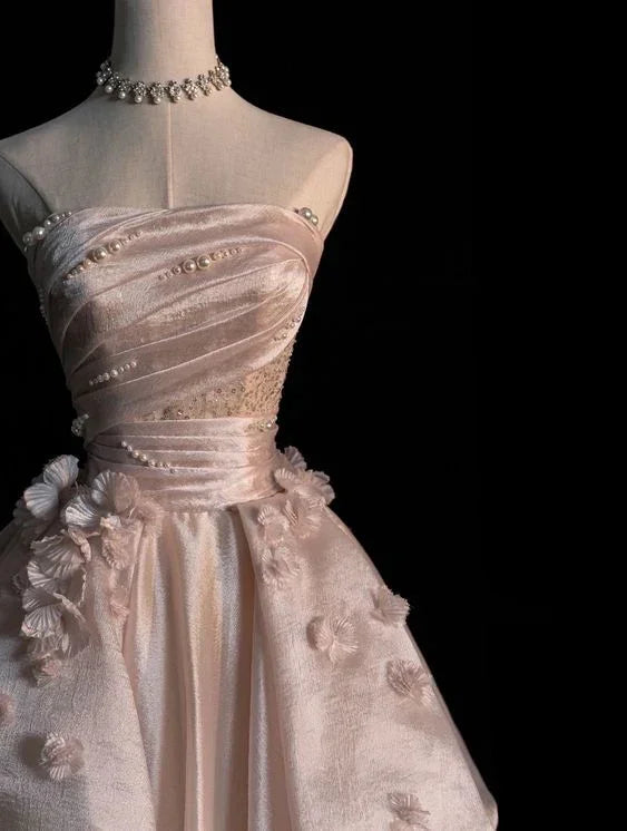 Abito da sera ampio rosa senza spalline a linea ad A in tulle Abito elegante Y6761