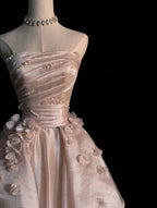 Abito da sera ampio rosa senza spalline a linea ad A in tulle Abito elegante Y6761