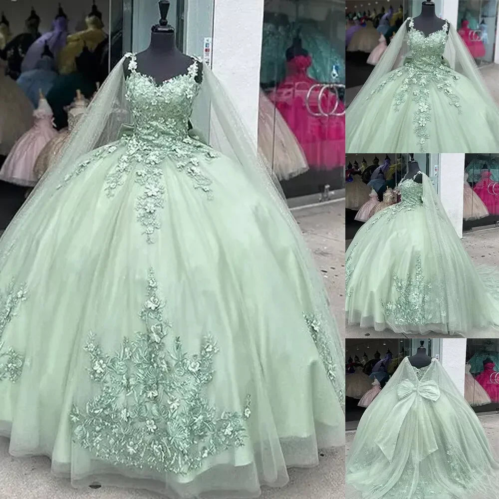 Robe de bal vert sauge avec appliques, robe de seize ans, robe de quinceañera Y2319