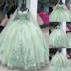 Robe de bal vert sauge avec appliques, robe de seize ans, robe de quinceañera Y2319