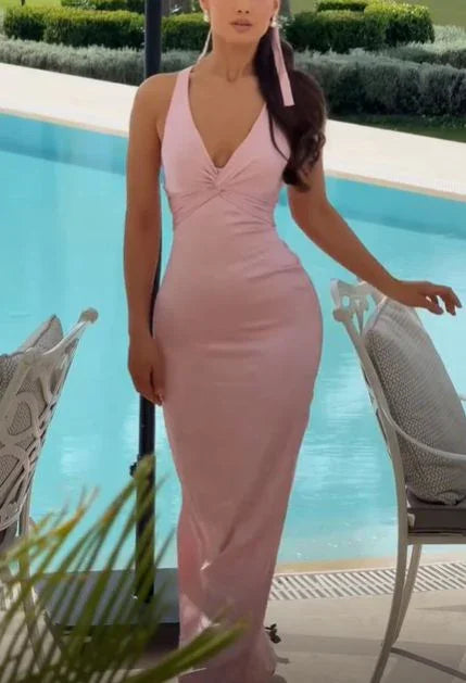 Incantevole abito da sera rosa sirena senza schiena Abito formale per ballo Y7756