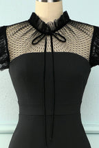 Robe moulante noire sirène à col montant courte robe de soirée Y5066
