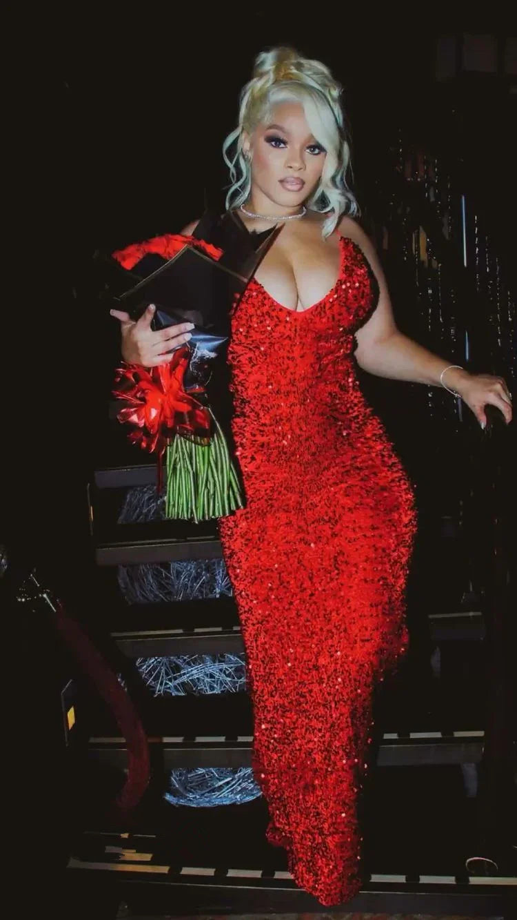 Vestido de noche rojo con lentejuelas sexy, vestido de gala rojo brillante Y2291