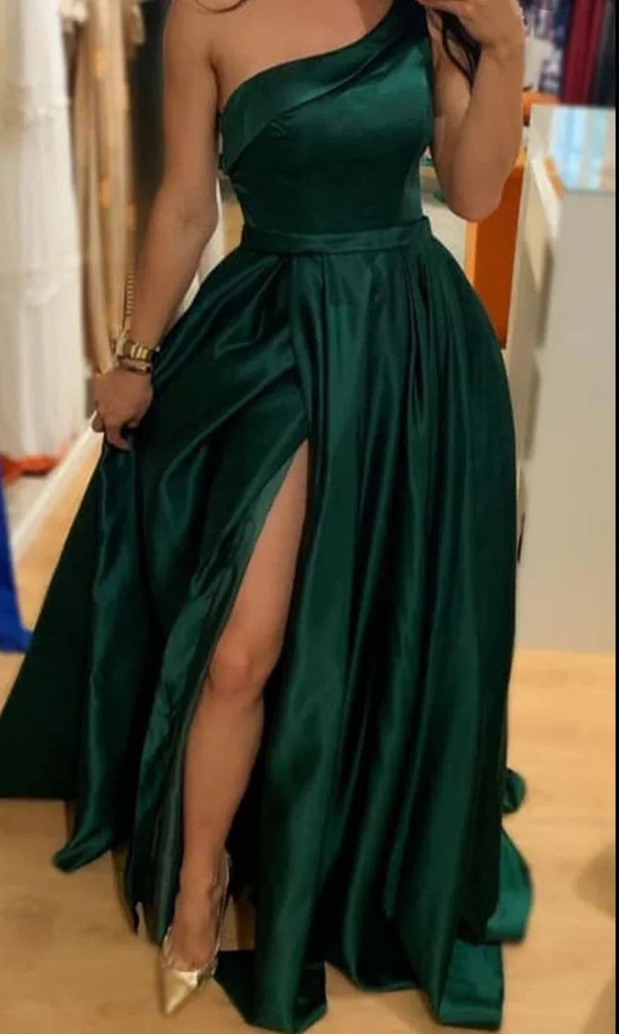 Abito da sera lungo semplice verde satinato Abito verde per laurea Y4296
