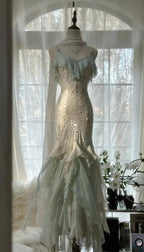 Abito da sera formale elegante verde menta temperamento sirena con spalline sottili in chiffon e perline, abito da ballo Y8546