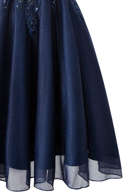 Vestido corto de gasa con corte A para fiesta de bienvenida