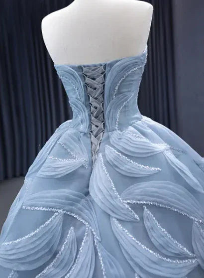 Glänzendes blaues Prinzessinnenkleid mit Herzausschnitt aus Tüll, blaues Ballkleid, blaues Feenkleid Y6472