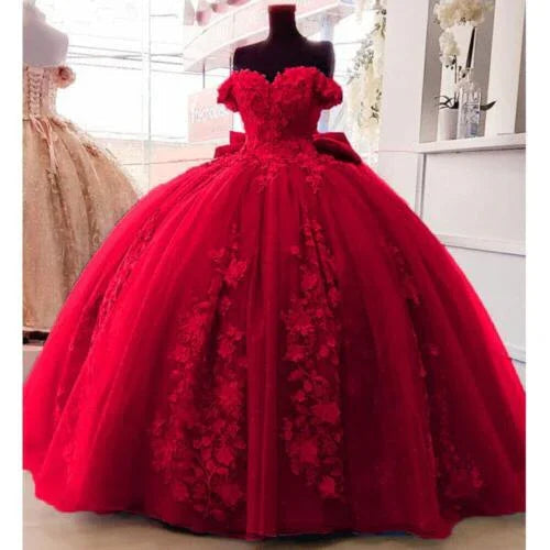 Perlenbesetzte Prinzessin Quinceañera-Kleider mit großer Schleife Süße 15 16 Ballkleid Y1485