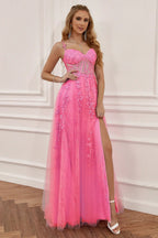 Vestido de Gala Azul Marinho em Linha A com Renda e Tule Vestido de Noite Y382