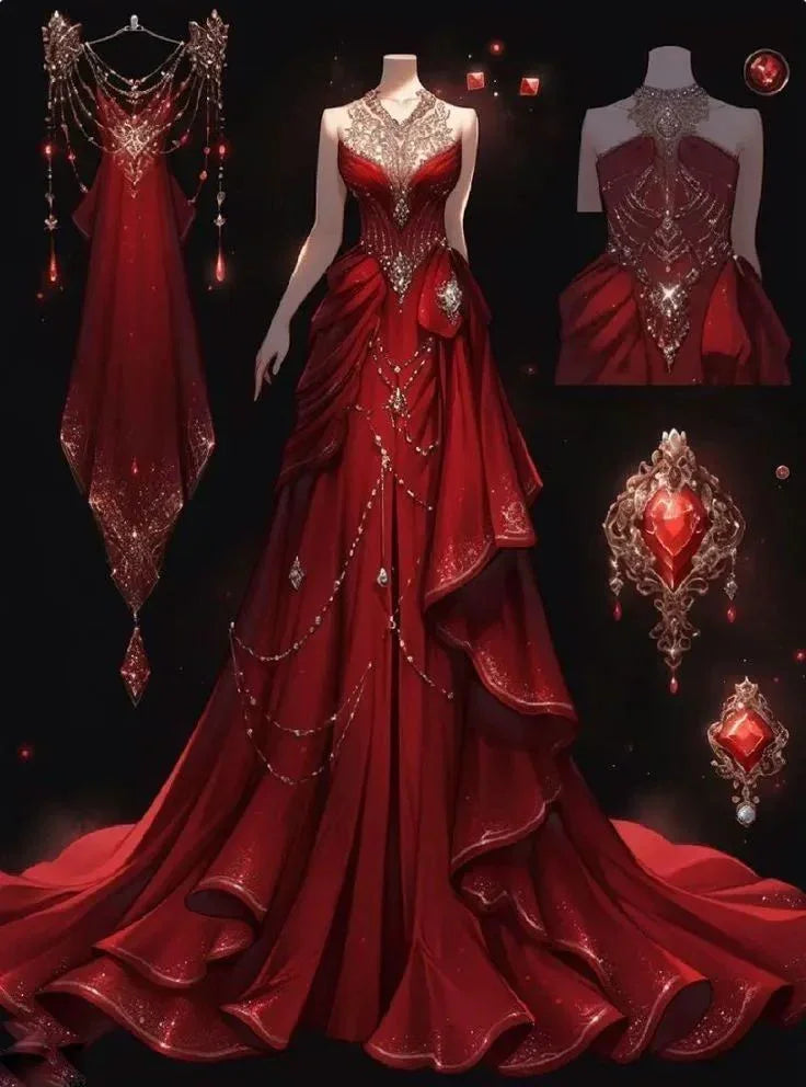 Vestido de Noite Formal Sereia Vermelho Deslumbrante em Cetim com Contas Y8328