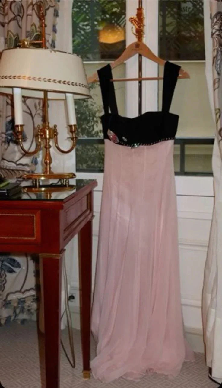 Vestido de Festa Elegante com Alças Rosa Linha A Longo Vestido de Noite Y7900