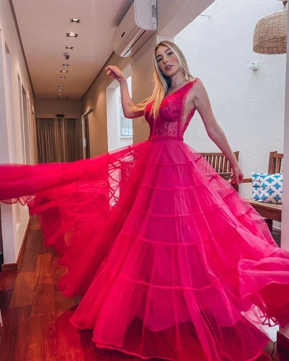Robe de bal longue en ligne A à col en V Robes de soirée formelles Y6149