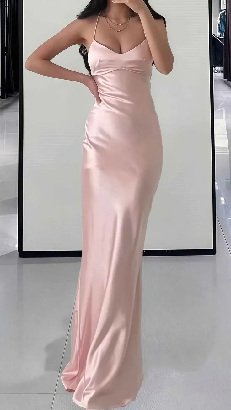 Robe longue moulante rose de bal de fin d'année robe de soirée Y8158
