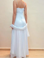 Vestido de Noite Elegante com Alças Azul Pastel, Aplicações de Chiffon e Contas Y8142