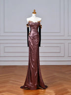 Vintage Off The Shoulder Satin Appliques Long Prom Dress Mermaid Slit Evening Dress Y8613