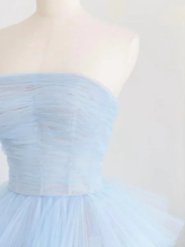 Vestido longo de baile de inverno em tule azul, vestido de noite em tule azul com camadas Y393