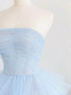 Vestido longo de baile de inverno em tule azul, vestido de noite em tule azul com camadas Y393