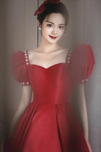 Vestido longo de cetim bordô para baile Vestido de noite em linha A Y1169
