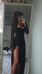 Abito da sera lungo nero sexy con spacco Abito da ballo Y7799