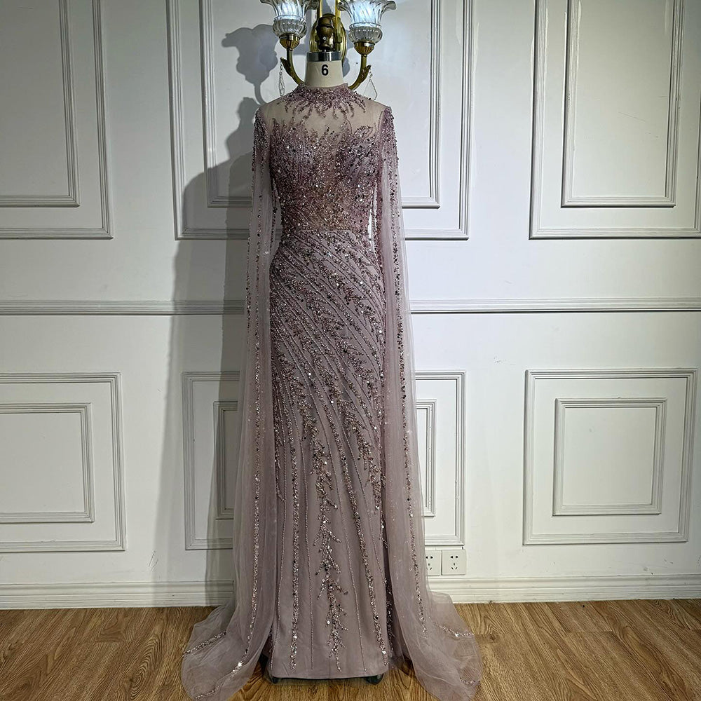 Luxury Nude Mermaid Evening Dress with Cape Sleeves LA71885A