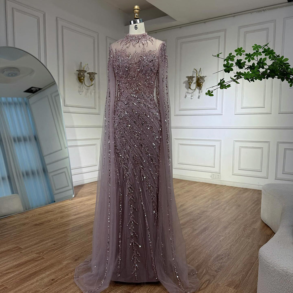 Luxury Nude Mermaid Evening Dress with Cape Sleeves LA71885A