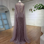 Luxury Nude Mermaid Evening Dress with Cape Sleeves LA71885A