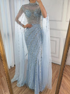 Luxury Nude Mermaid Evening Dress with Cape Sleeves LA71885A