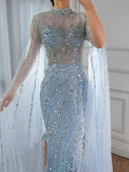 Luxury Nude Mermaid Evening Dress with Cape Sleeves LA71885A