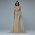Dubai Luxus Nacktes Abendkleid mit Umhangärmeln und Perlenbesatz LA72575A