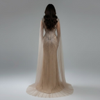 Dubai Luxury Nude Cape Sleeves Beaded Evening Dress LA72575A