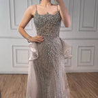 Luxury Caramel Crystal Beaded Spaghetti Strap Mermaid Evening Dress LA72810A
