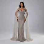 Luxury Dubai Caramel Beaded Evening Dress With Cape LA72811C