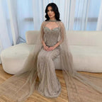 Luxury Dubai Caramel Beaded Evening Dress With Cape LA72811C
