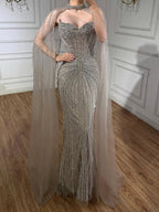 Luxury Dubai Caramel Beaded Evening Dress With Cape LA72811C